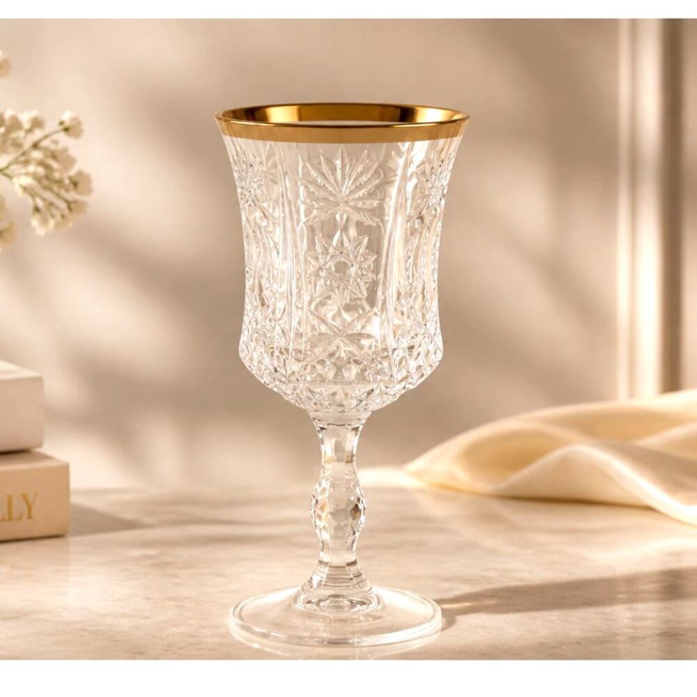 MCM Vintage Crystal Wine & Champagne Glasses – Impero, Gold style rim, Set of 6